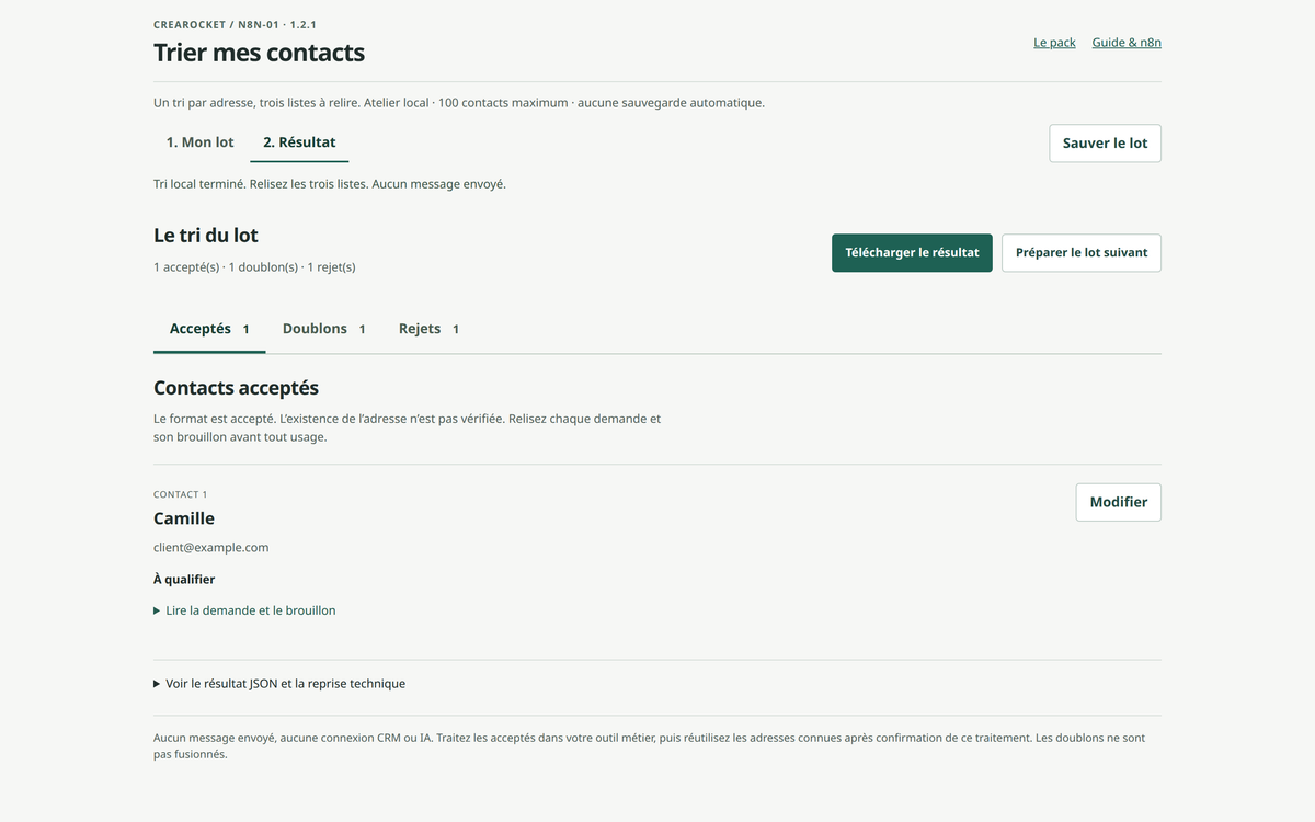 Trier mes contacts — atelier local et workflows n8n