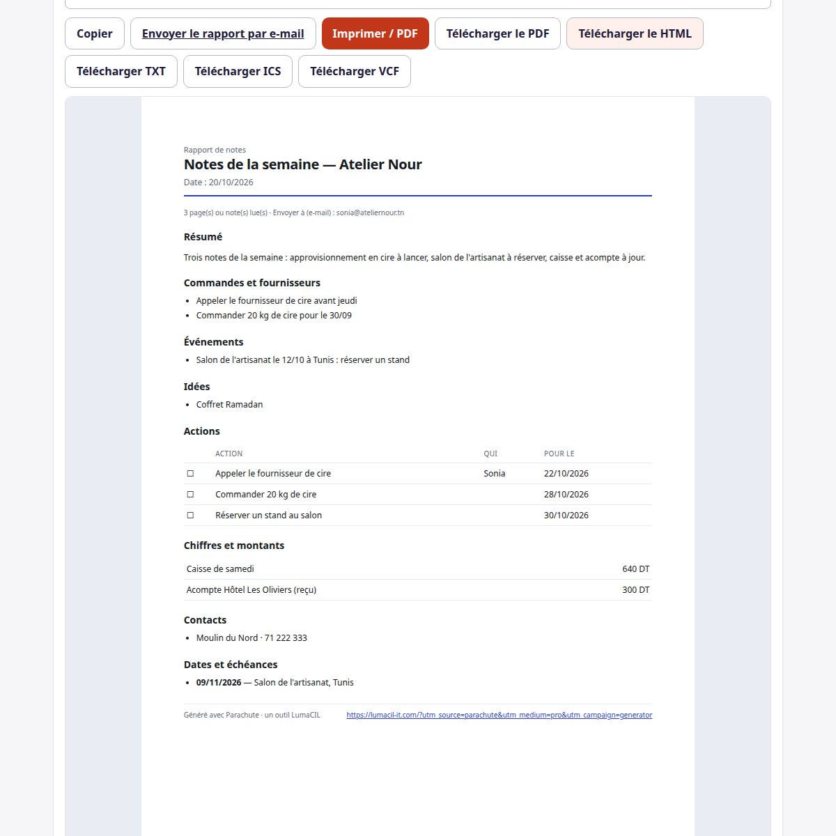 Rapport de notes — résumé, actions et dates FR/AR/EN – visuel 2