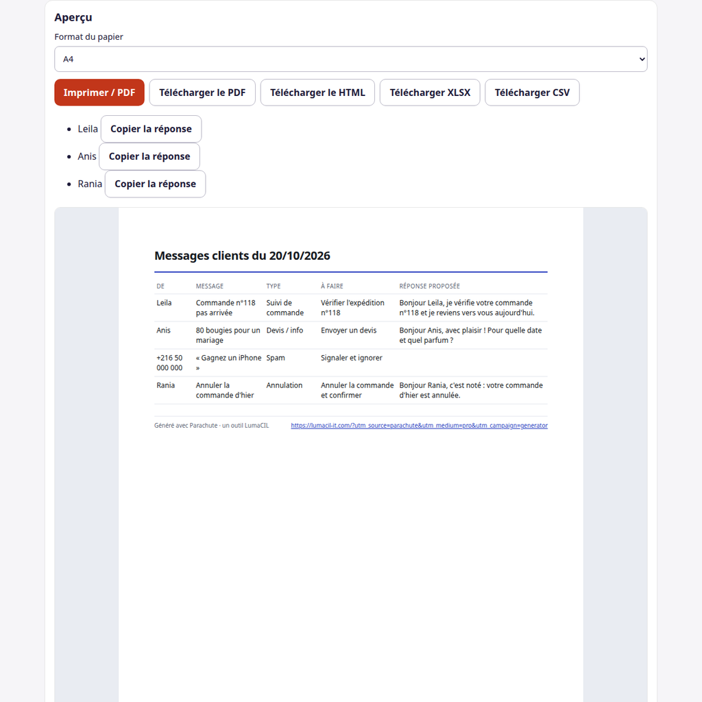 Messages clients — tableau de suivi FR/AR/EN – visuel 2