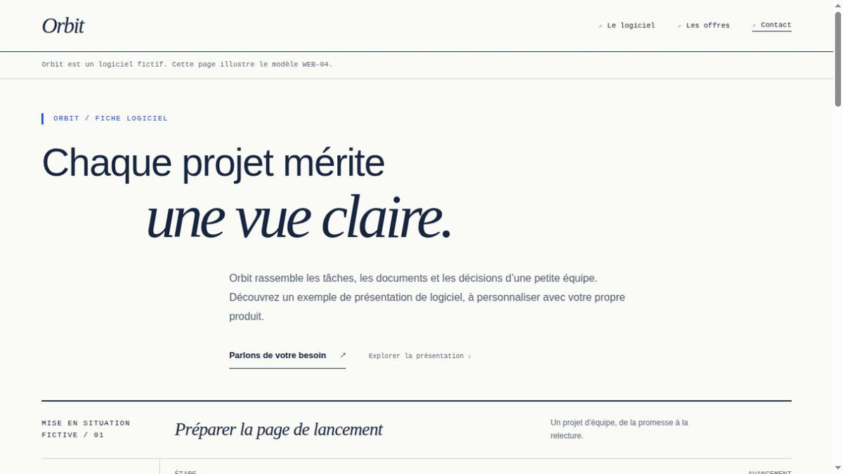 Page de présentation de logiciel — modèle HTML et éditeur local