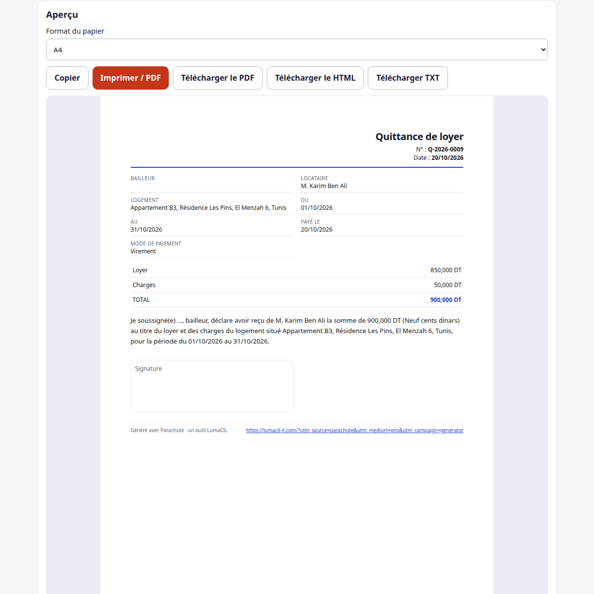 Quittance de loyer — chiffres et lettres FR/AR/EN – visuel 2