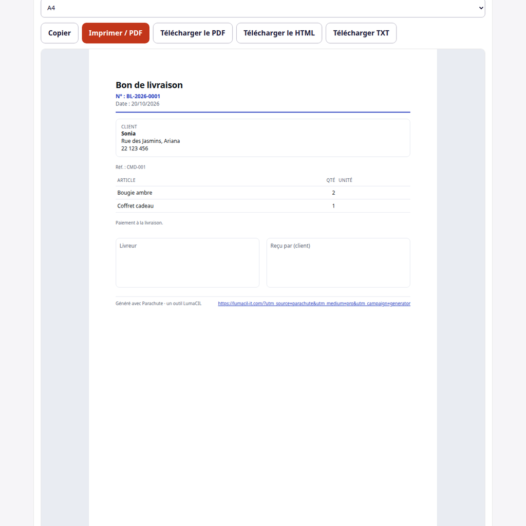 Bon de livraison — articles, adresse et signatures FR/AR/EN – visuel 2