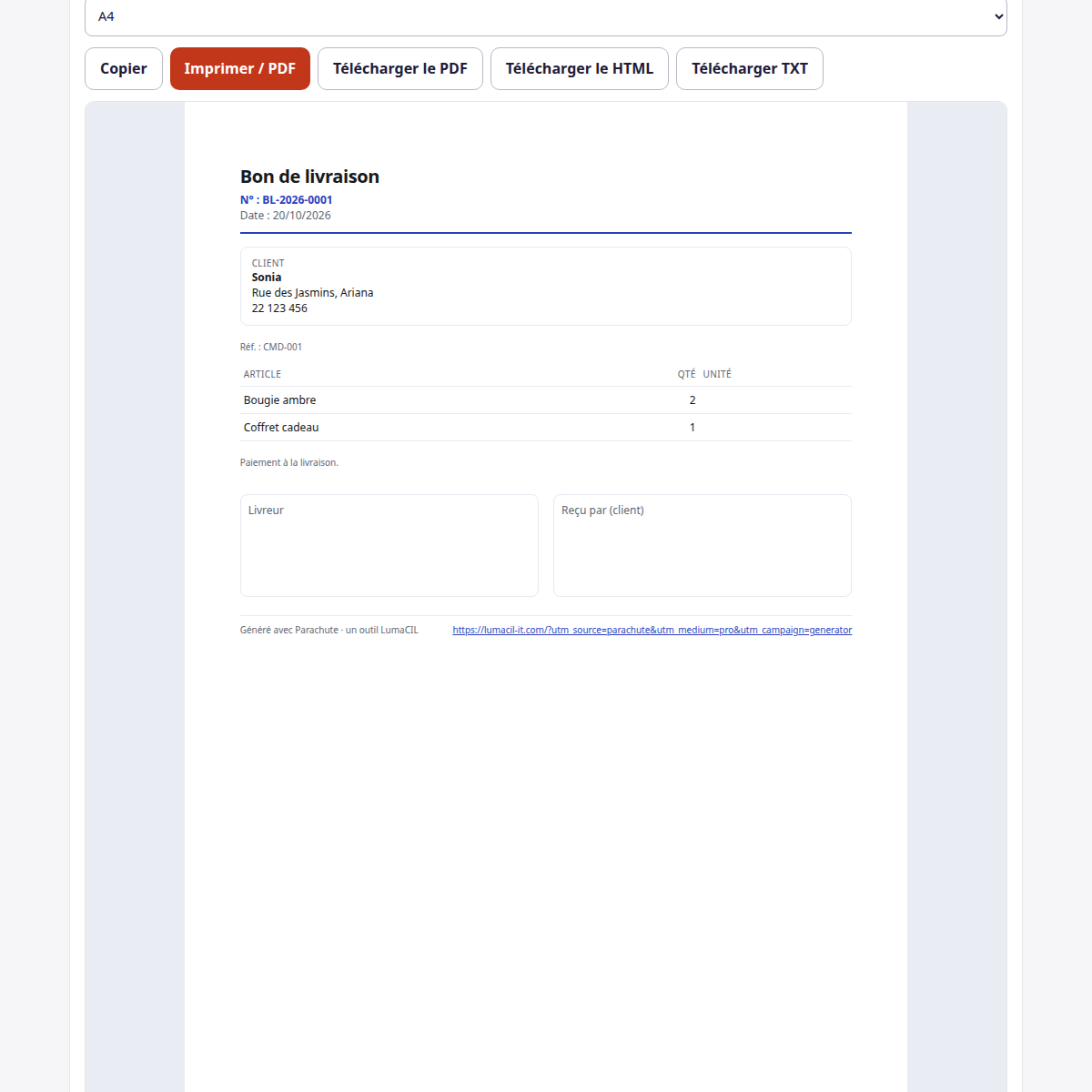Bon de livraison — articles, adresse et signatures FR/AR/EN – visuel 2