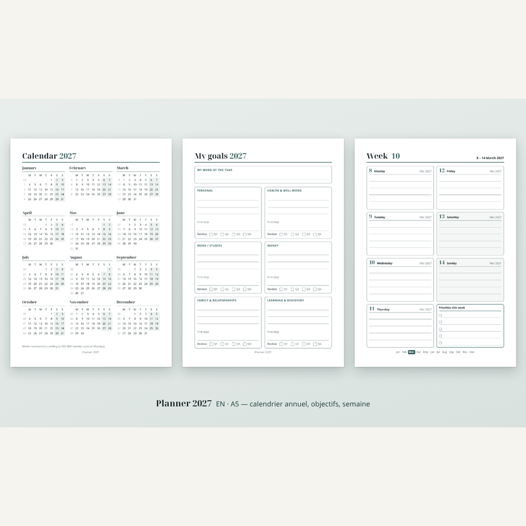 Agenda 2027 à imprimer — calendrier et organisation A4/A5 – visuel 2