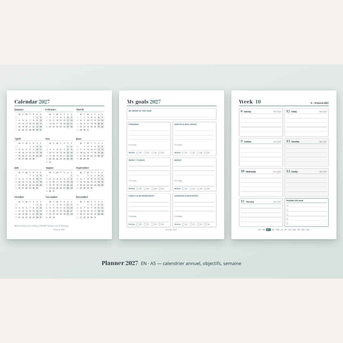 Agenda 2027 à imprimer — calendrier et organisation A4/A5 – visuel 2