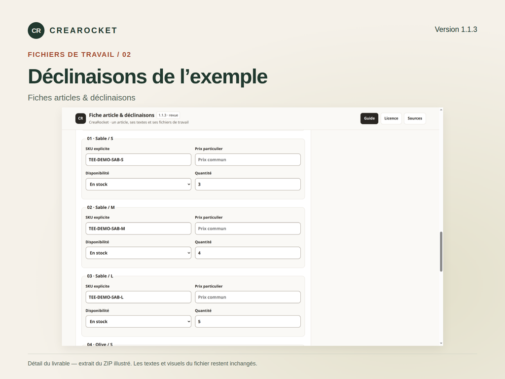 Création de fiches articles — exports CSV et JSON – visuel 3
