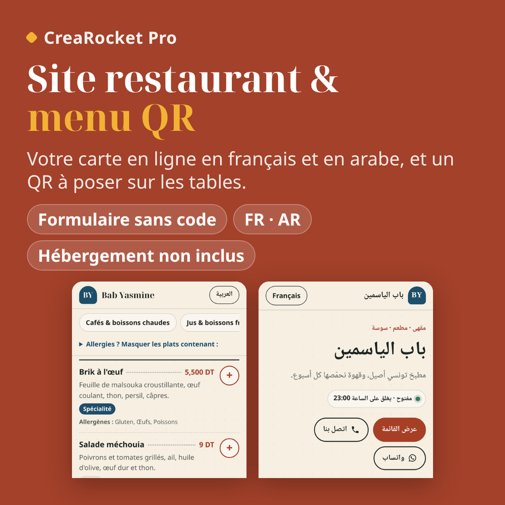 Carte de café et restaurant — menu FR/AR et chevalets QR – visuel 3