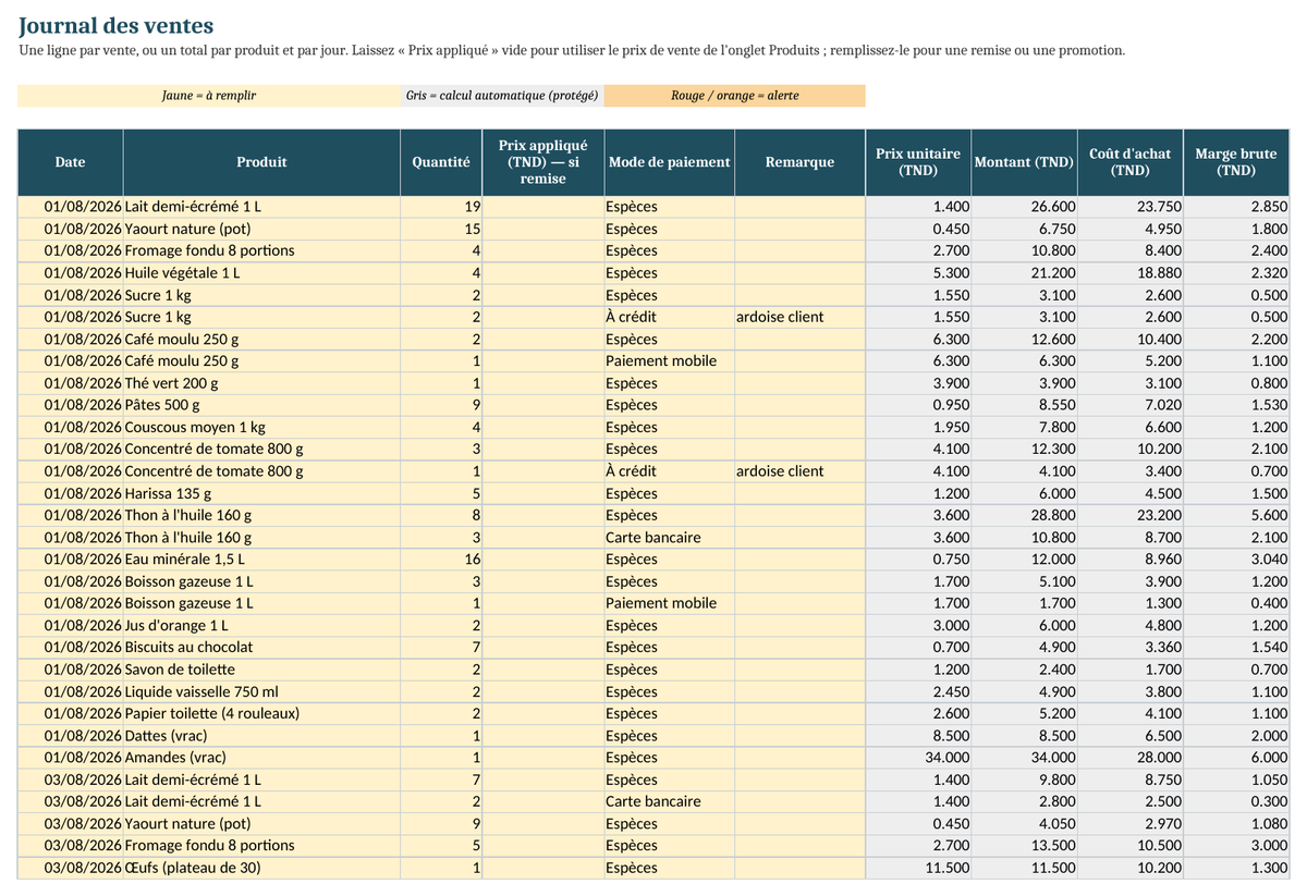 Journal du petit commerce — ventes, stock et coûts saisis – visuel 3