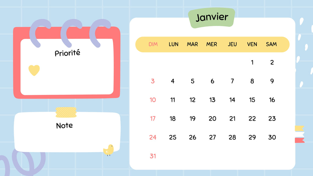 Calendrier 2027 à imprimer – 12 mois avec priorités et notes – visuel 3