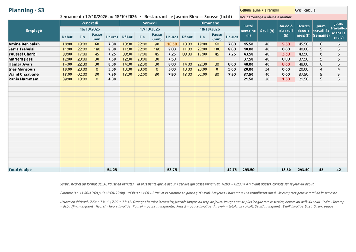 Planning du personnel — horaires et suivi des heures – visuel 3