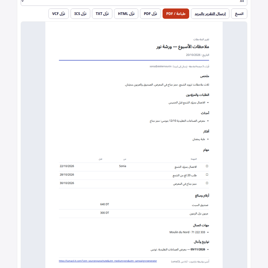 Rapport de notes — résumé, actions et dates FR/AR/EN – visuel 3