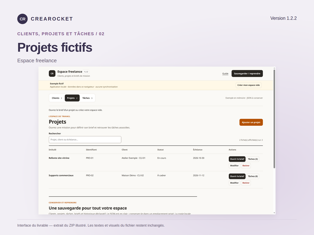 Espace freelance local — clients, projets et tâches – visuel 3