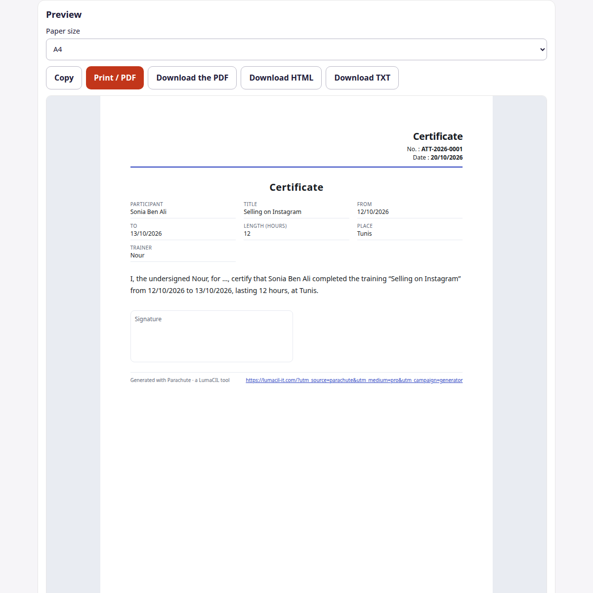 Attestation de participation — modèle FR/AR/EN – visuel 4