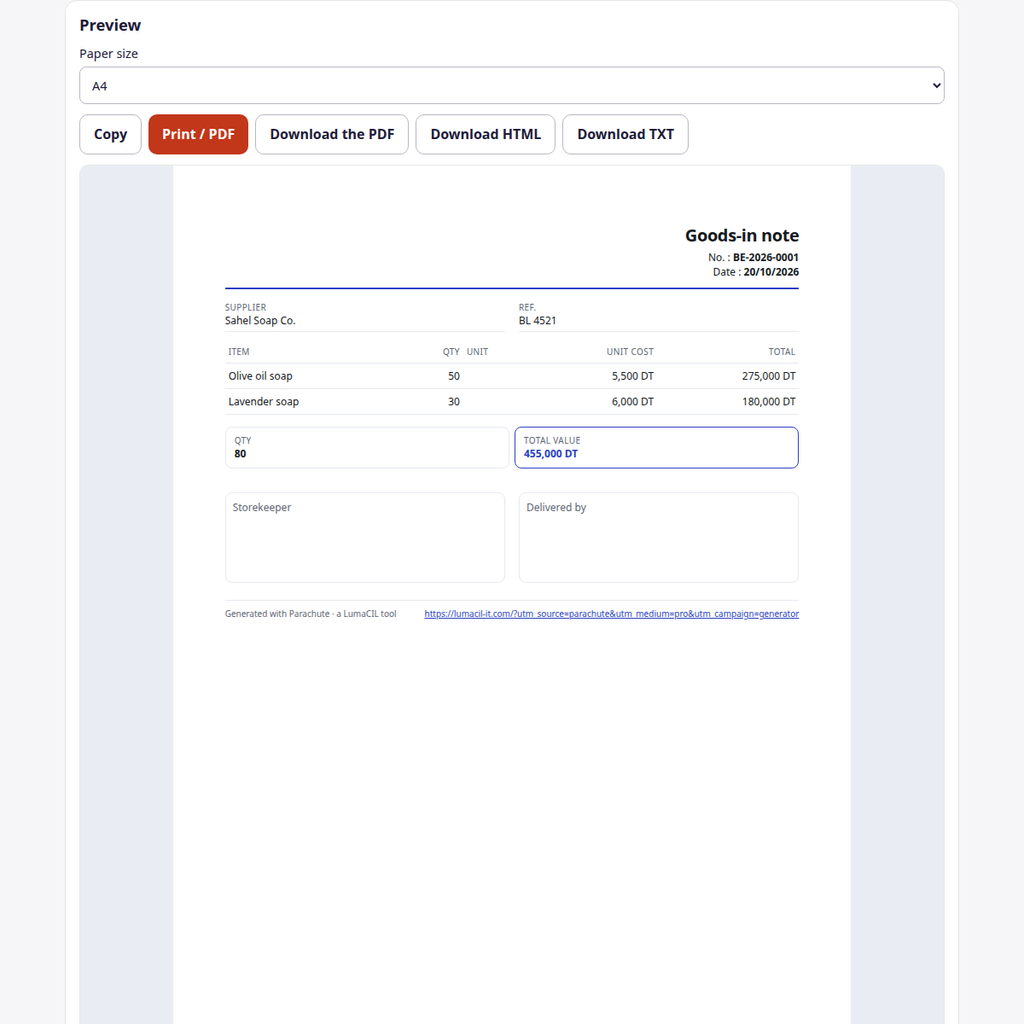 Bon d'entrée en stock — réception fournisseur FR/AR/EN – visuel 4