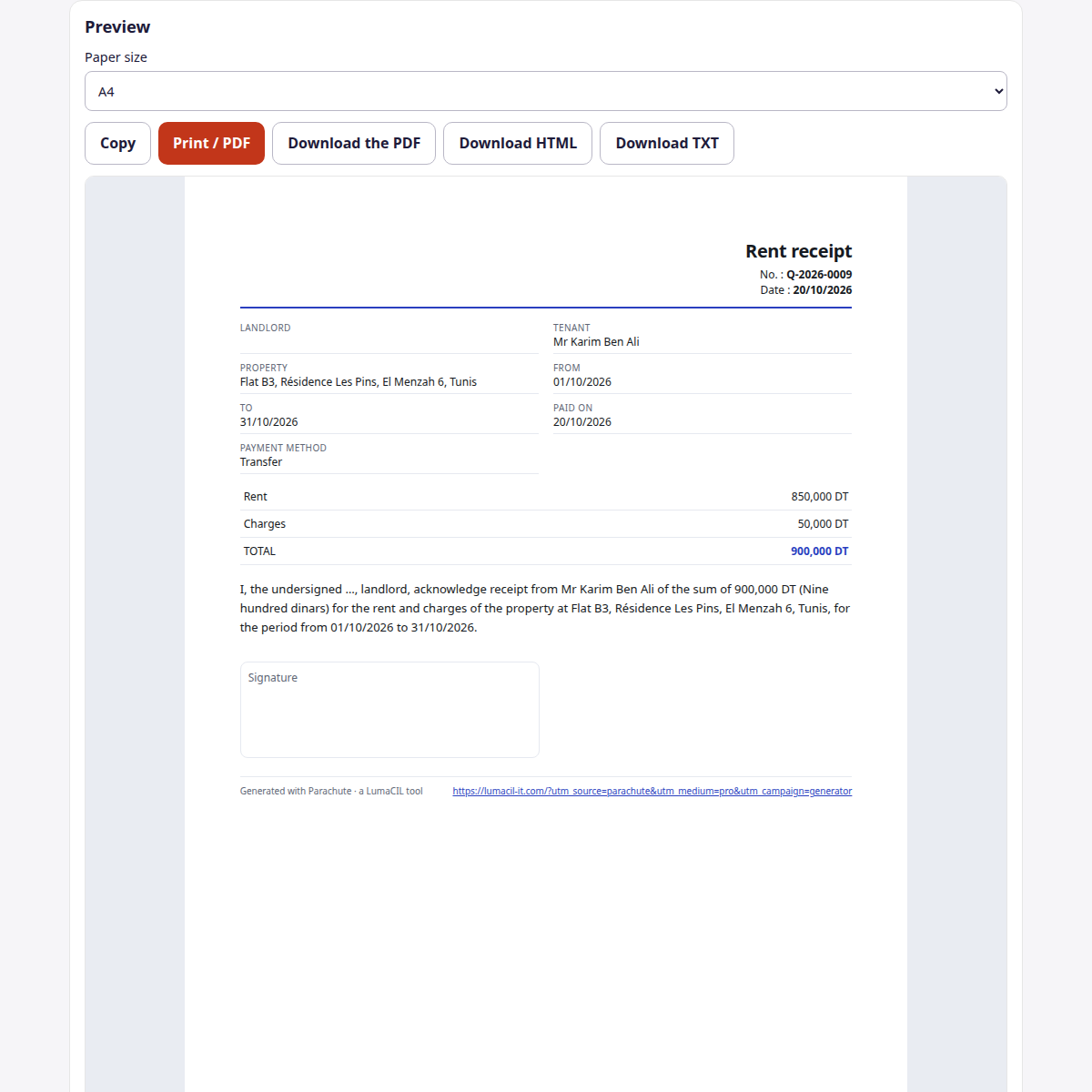 Quittance de loyer — chiffres et lettres FR/AR/EN – visuel 4