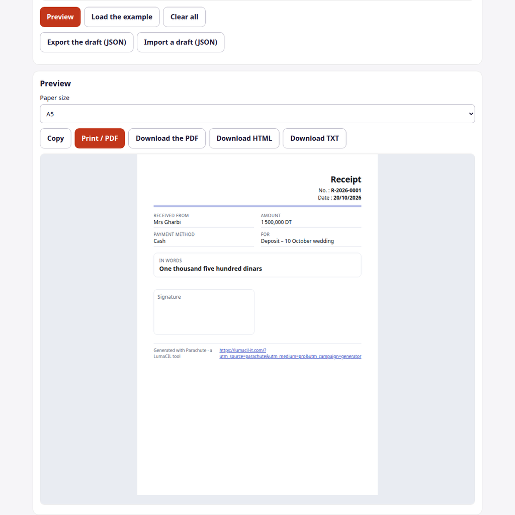 Reçu de paiement — chiffres et lettres FR/AR/EN – visuel 4