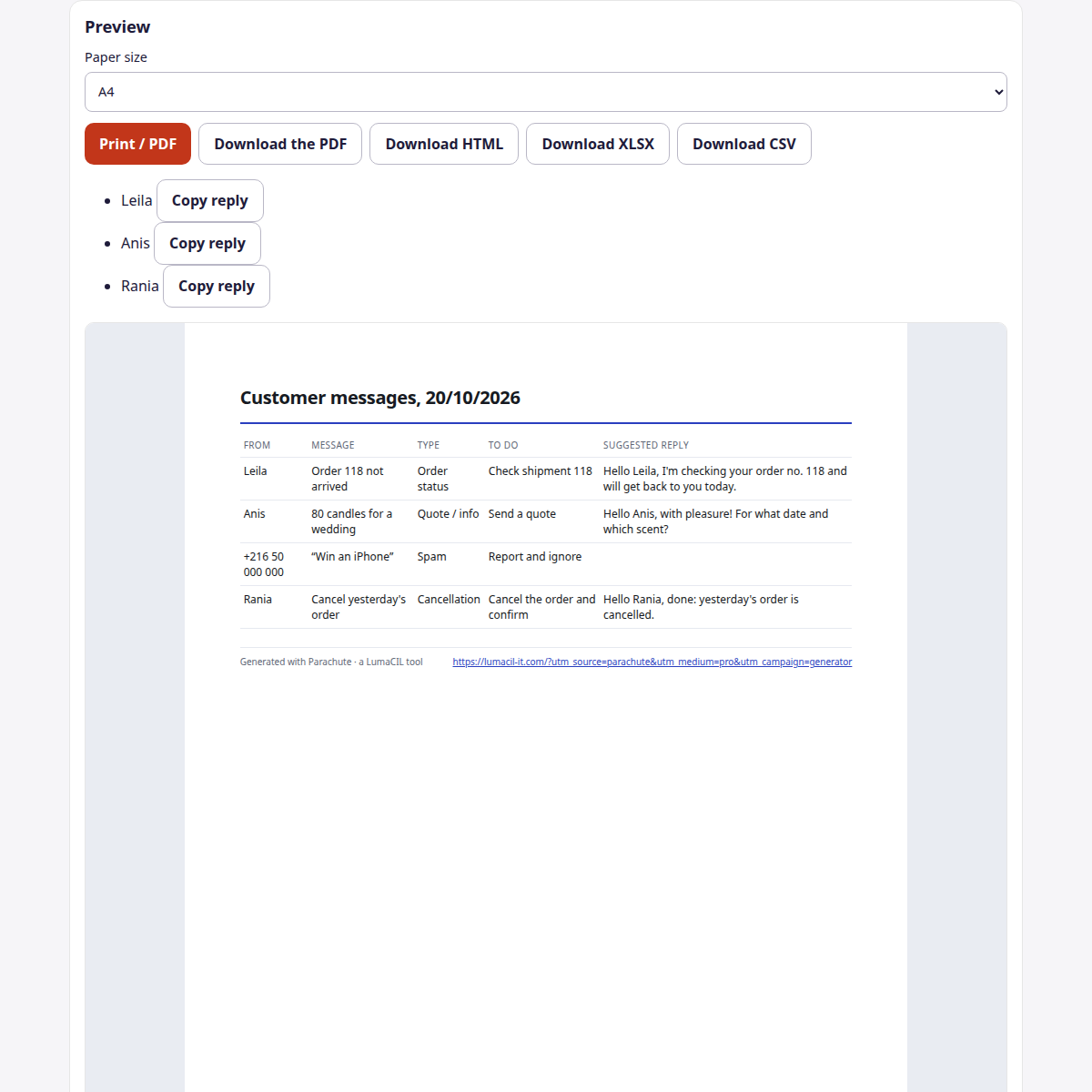 Messages clients — tableau de suivi FR/AR/EN – visuel 4