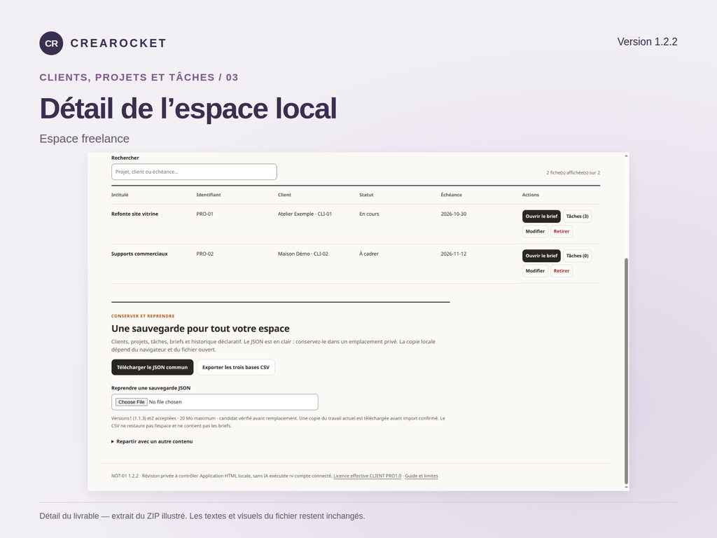 Espace freelance local — clients, projets et tâches – visuel 4