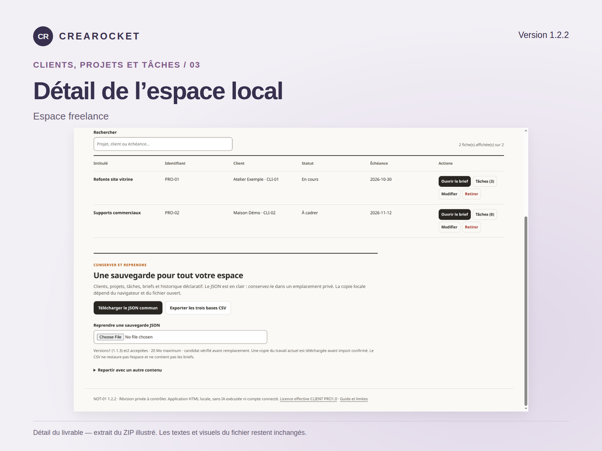 Espace freelance local — clients, projets et tâches – visuel 4