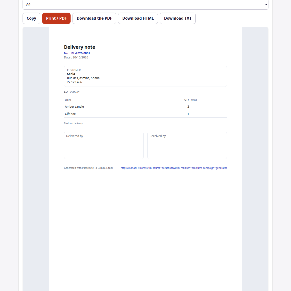 Bon de livraison — articles, adresse et signatures FR/AR/EN – visuel 4