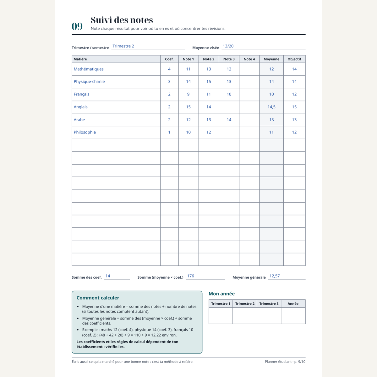 Planning étudiant à imprimer – visuel 4