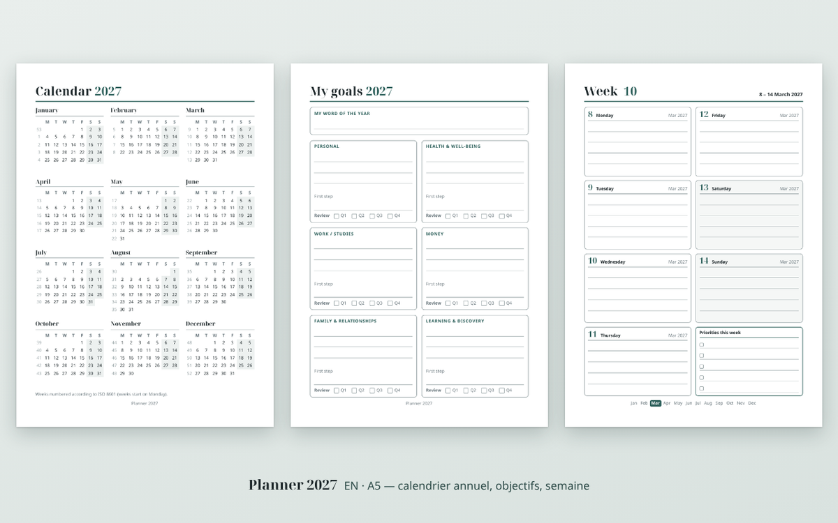 Agenda 2027 à imprimer — calendrier et organisation A4/A5 – visuel 5