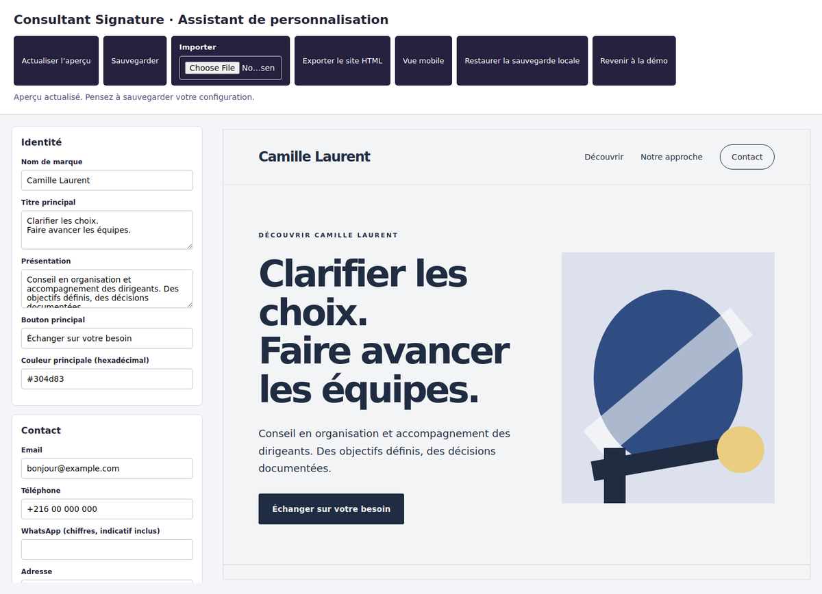 Consultant Signature — site et assistant local – visuel 5
