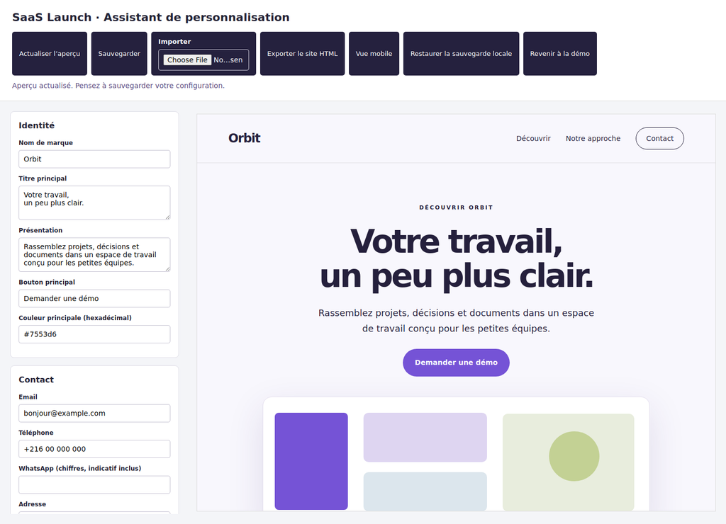 Page de présentation de logiciel — modèle HTML et éditeur local – visuel 5