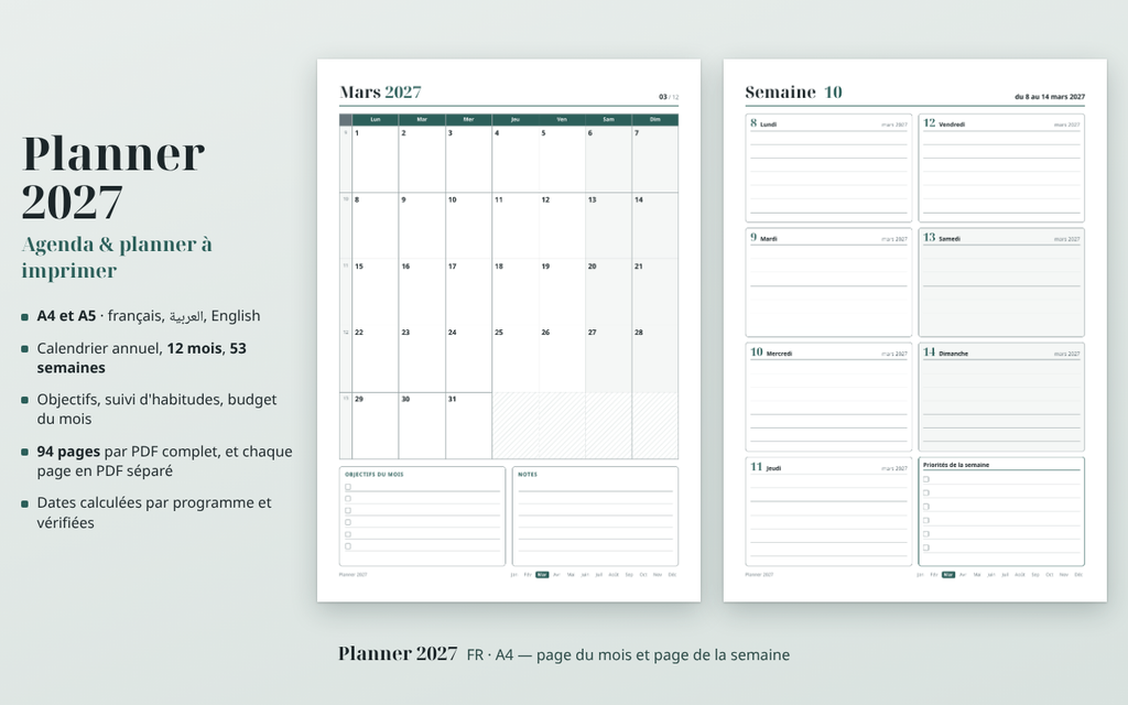 Agenda 2027 à imprimer — calendrier et organisation A4/A5 – visuel 6
