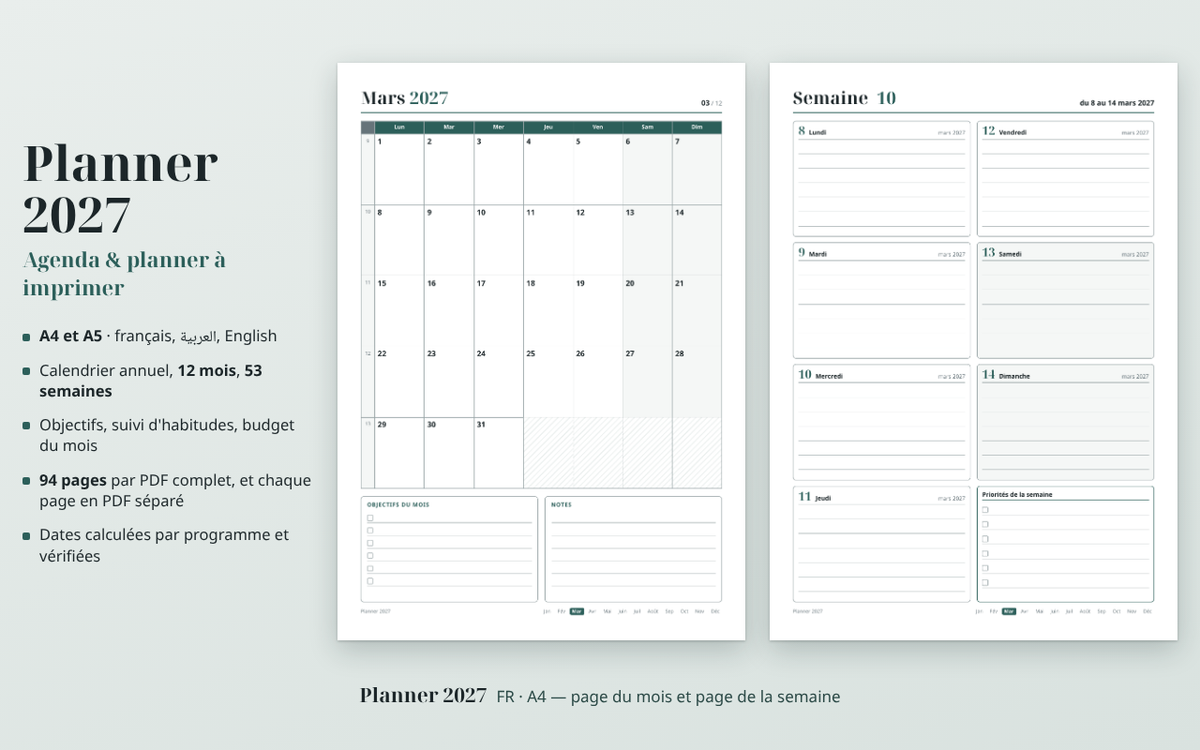 Agenda 2027 à imprimer — calendrier et organisation A4/A5 – visuel 6
