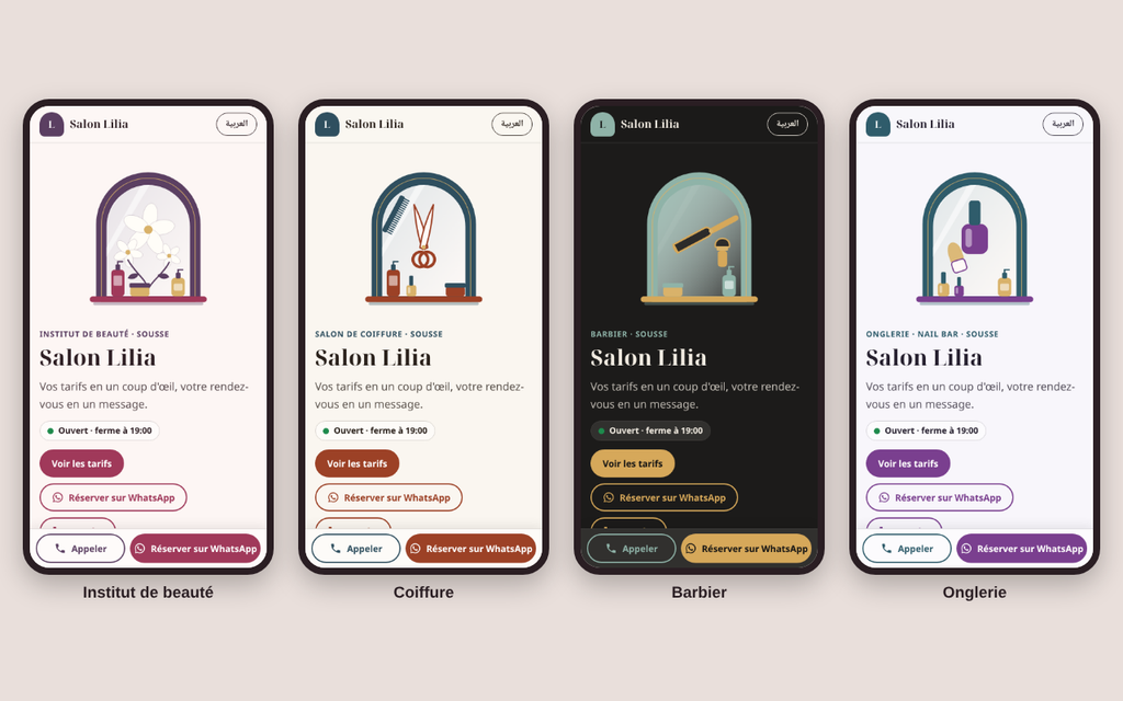 Site de salon de beauté — tarifs et contact WhatsApp – visuel 7