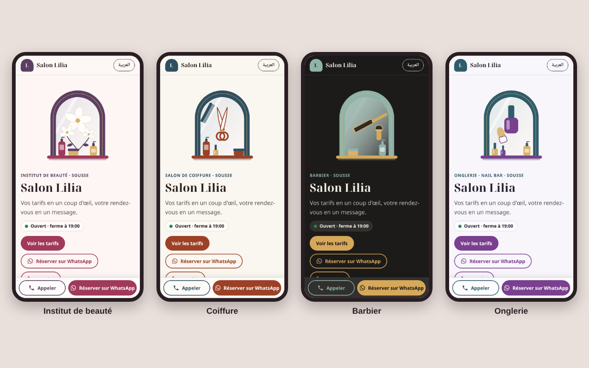 Site de salon de beauté — tarifs et contact WhatsApp – visuel 7
