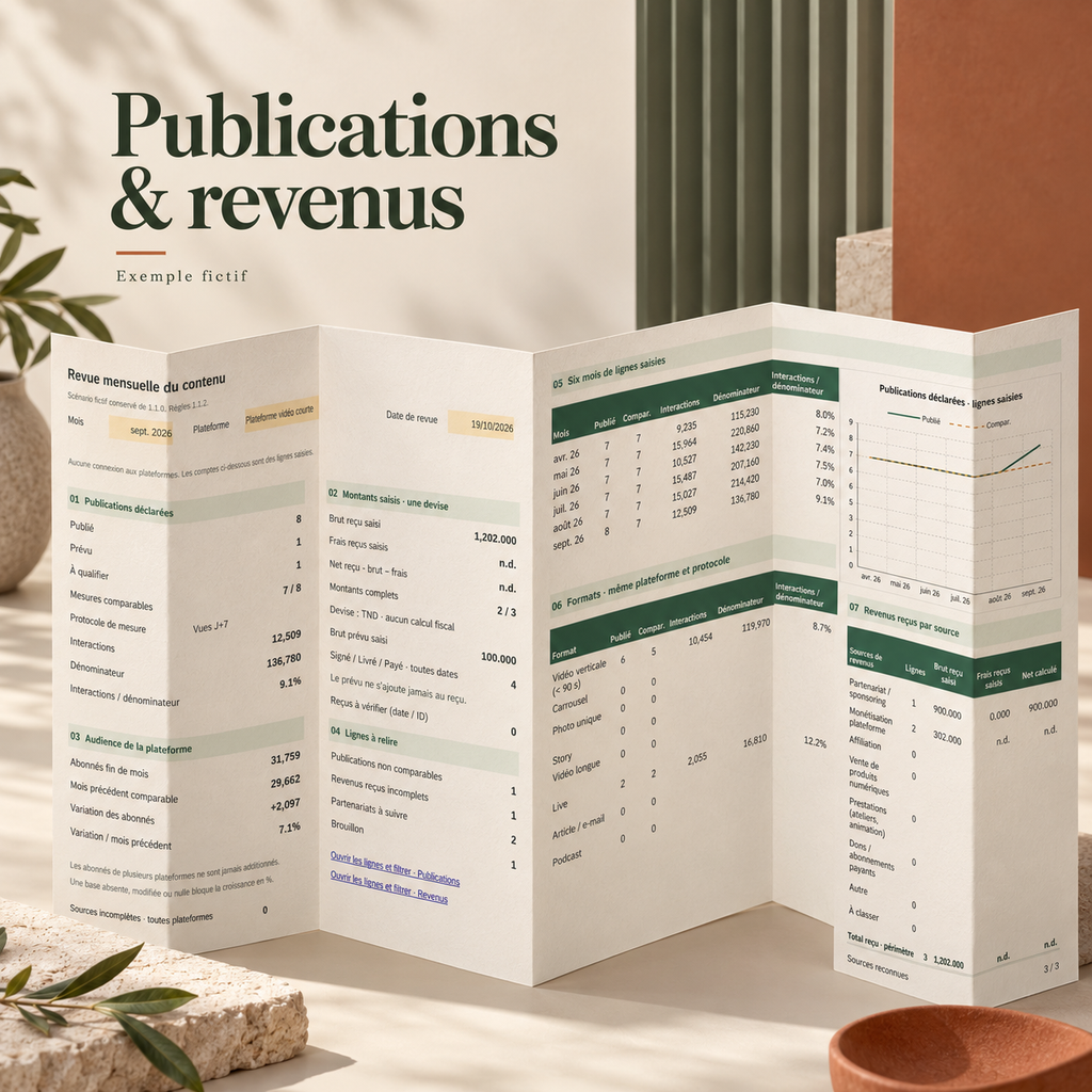 Suivi de création de contenu — audience, revenus et partenariats – visuel 1