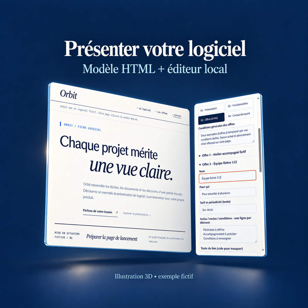 Page de présentation de logiciel — modèle HTML et éditeur local
