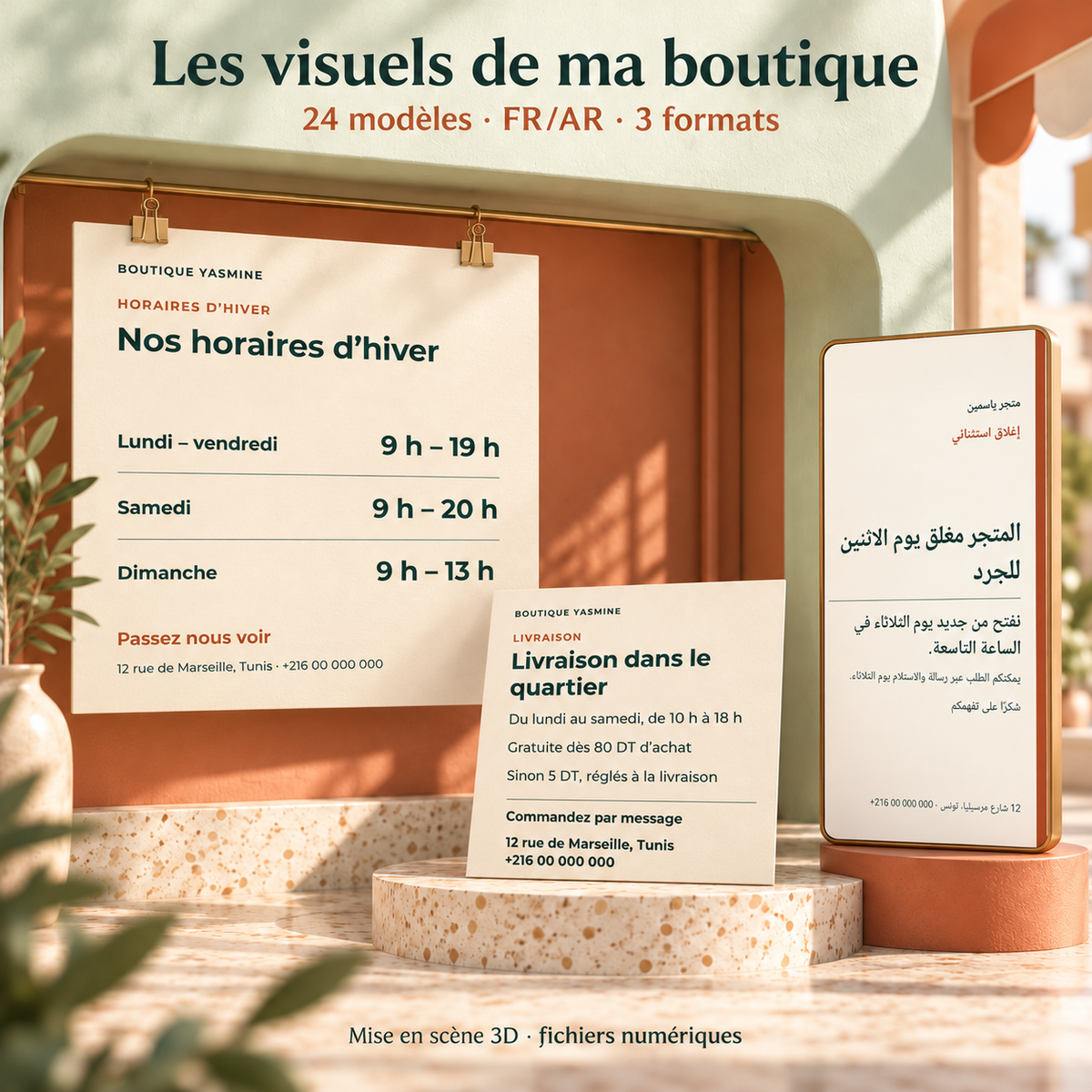 Studio de visuels pour petite boutique — 24 compositions FR/AR – visuel 1