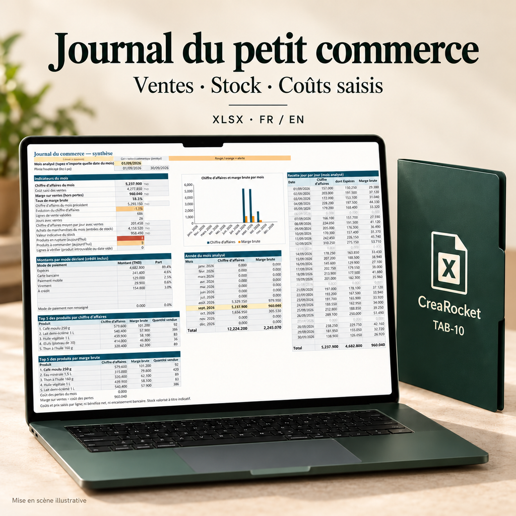 Journal du petit commerce — ventes, stock et coûts saisis – visuel 1