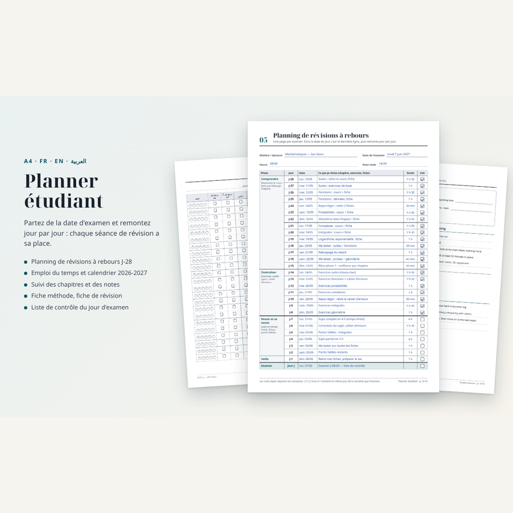 Planning étudiant à imprimer – visuel 1