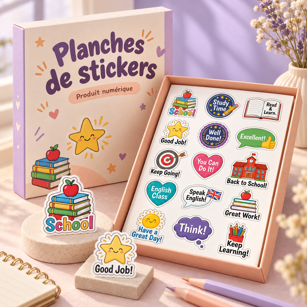 Planches de stickers à imprimer – 24 pages illustrées – visuel 1