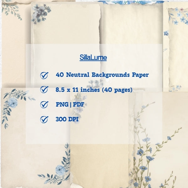 Neutral Scrapbook Paper | 40 Letter Size Backgrounds (Digital Download)