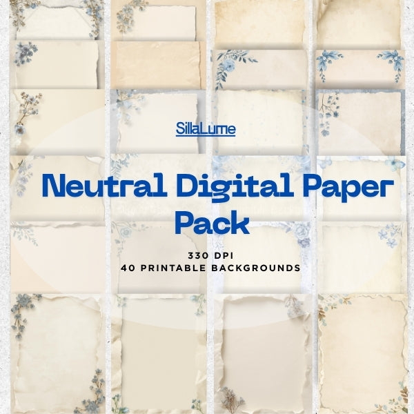 Neutral Scrapbook Paper | 40 Letter Size Backgrounds (Digital Download)