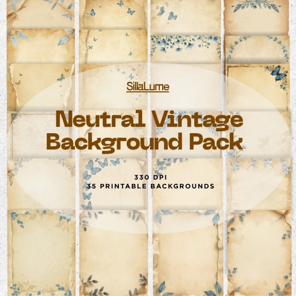 35 Neutral Paper Pack | Vintage  | Printable Papers Backgrounds | High-Resolution Digital Paper for Journals, Cards